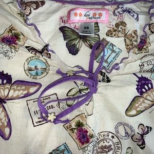 Koi 2-Pocket Front-Tie Printed Bridgette Scrub Top